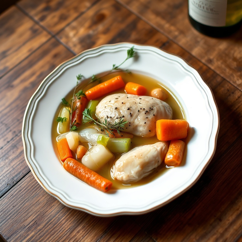 Kräuter-infused pochiertes Hähnchen