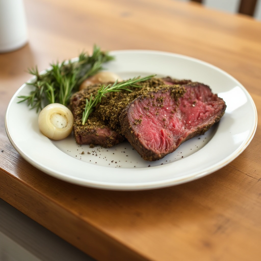 Manzo Arrosto Raro con Crosta di Erbe