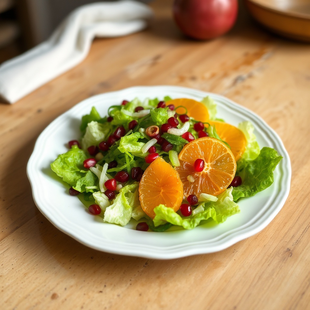 Knackiger grüner Salat mit Zitrusfrüchten und Granatapfel