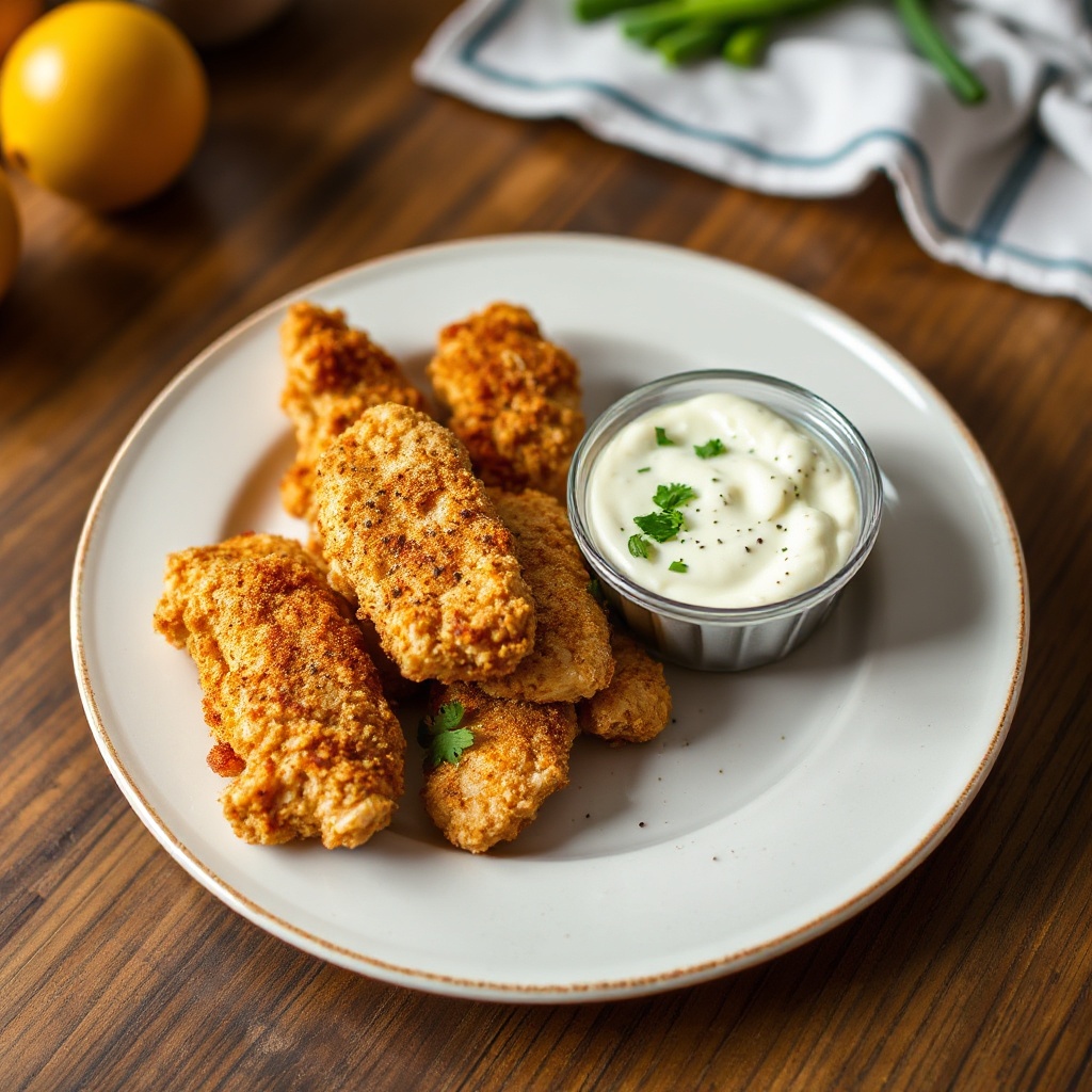 Strisce di Pollo Croccanti con Aioli Aromatizzato alle Erbe