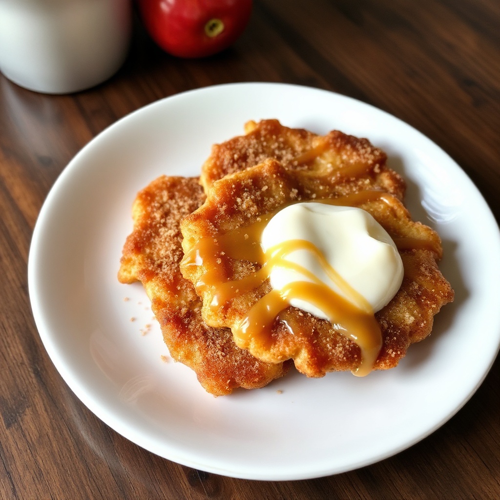 Frittelle di Mele Croccanti con Zucchero Cannella e Salsa Butterscotch