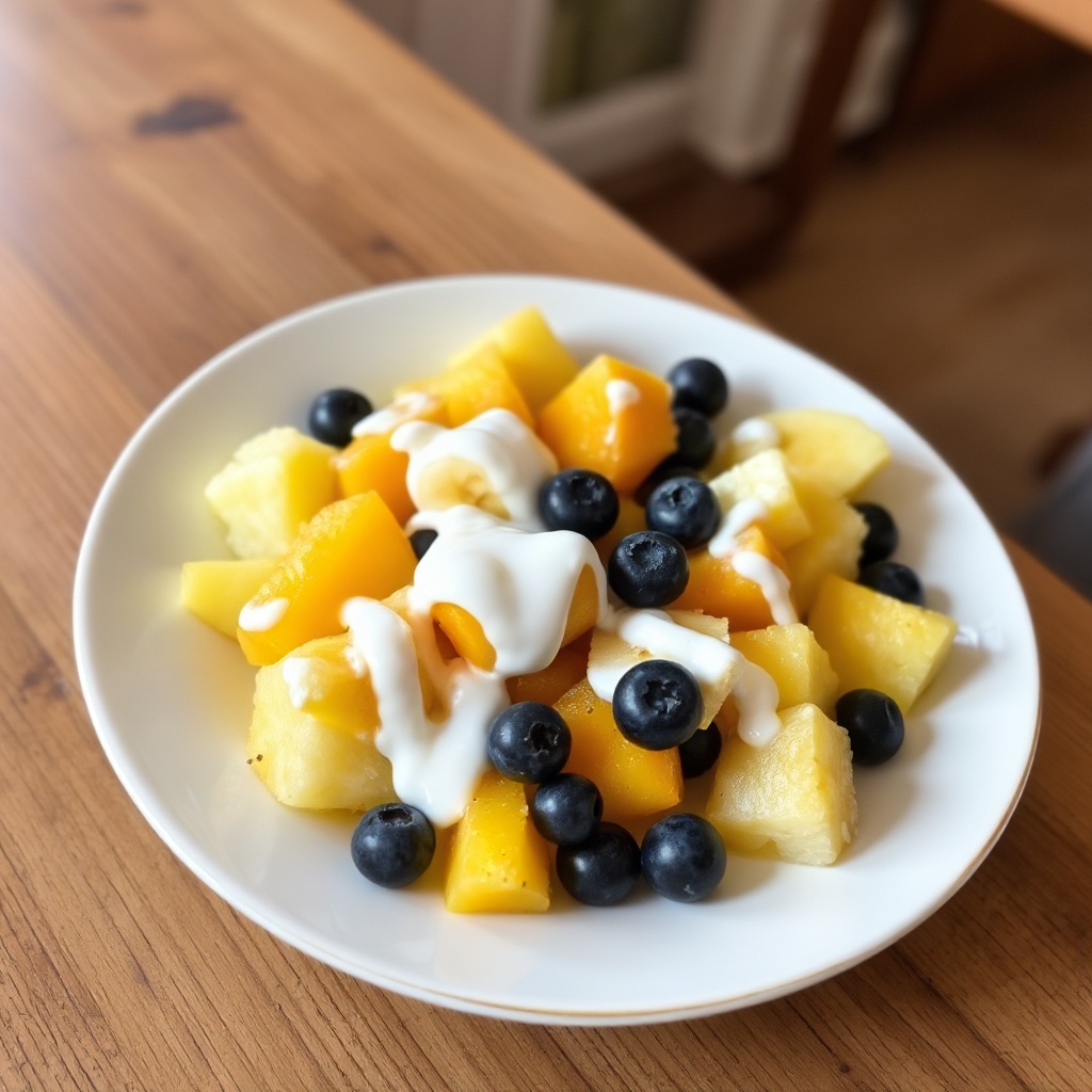 Macedonia di Frutta Tropicale con Salsa di Yogurt al Miele