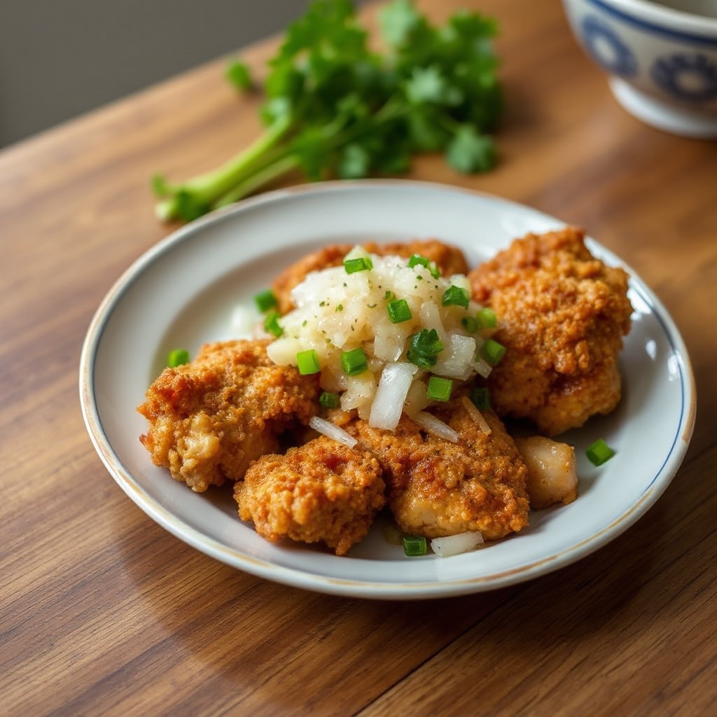 Knuspriges japanisches Karaage mit würziger Zwiebelrelish