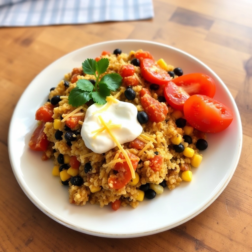 Südwestliche Quinoa-Auflauf mit einer käsigen Note