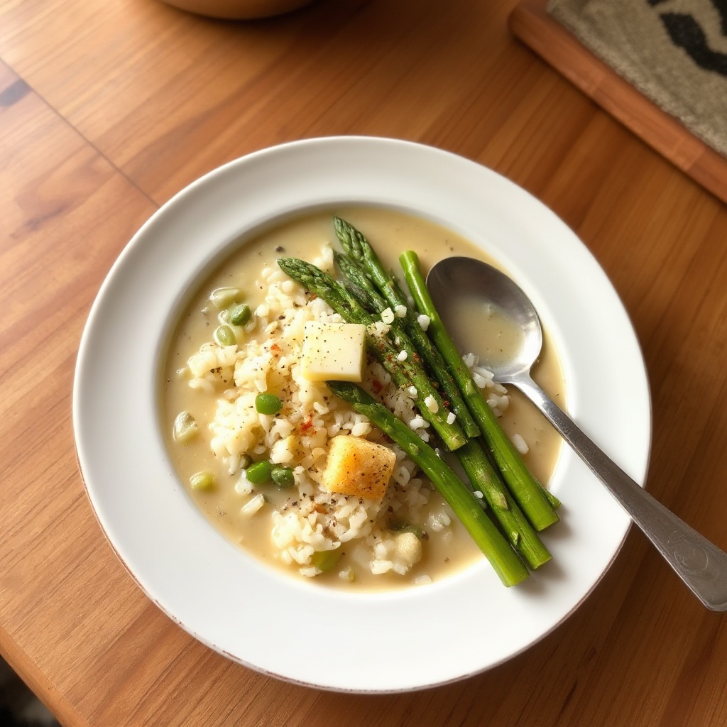 Cremige Spargel- und Reissuppe