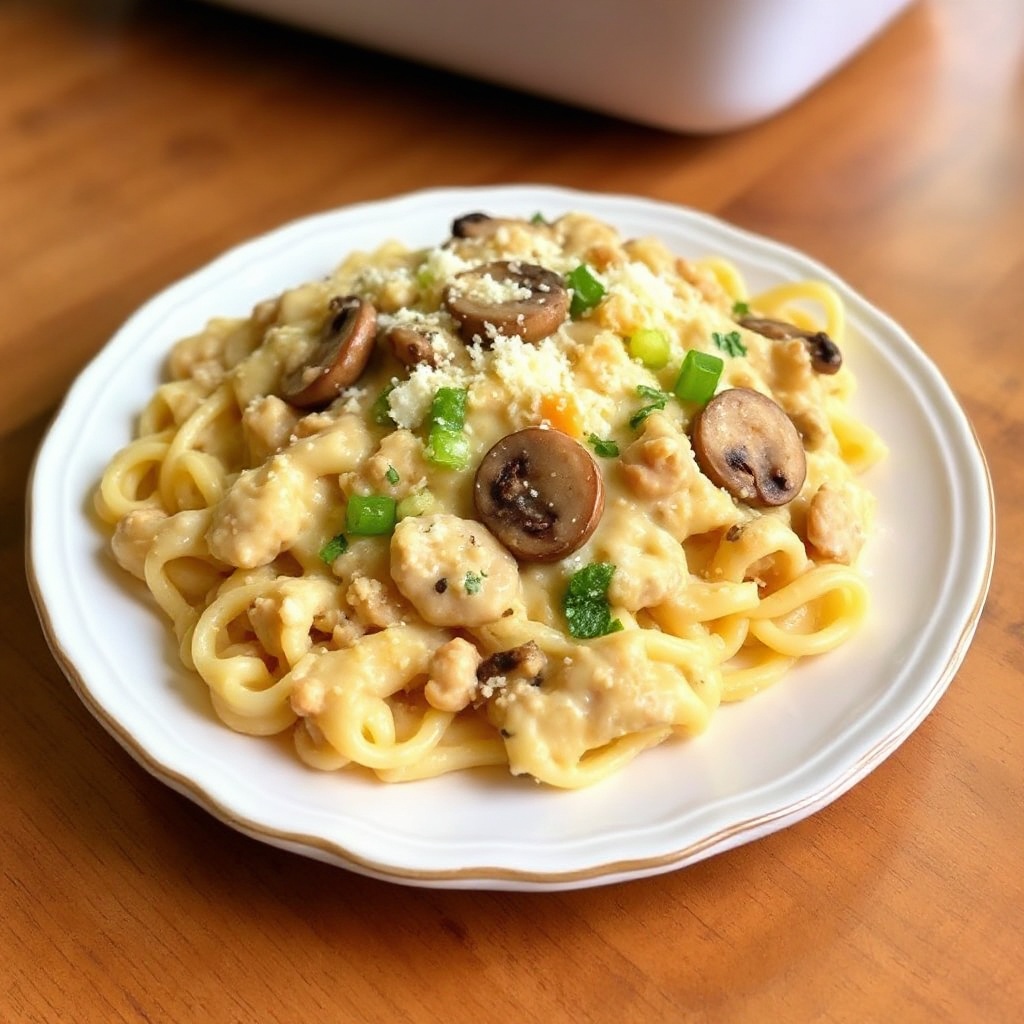 Cremige Thunfisch- und Pilz-Pasta-Auflauf