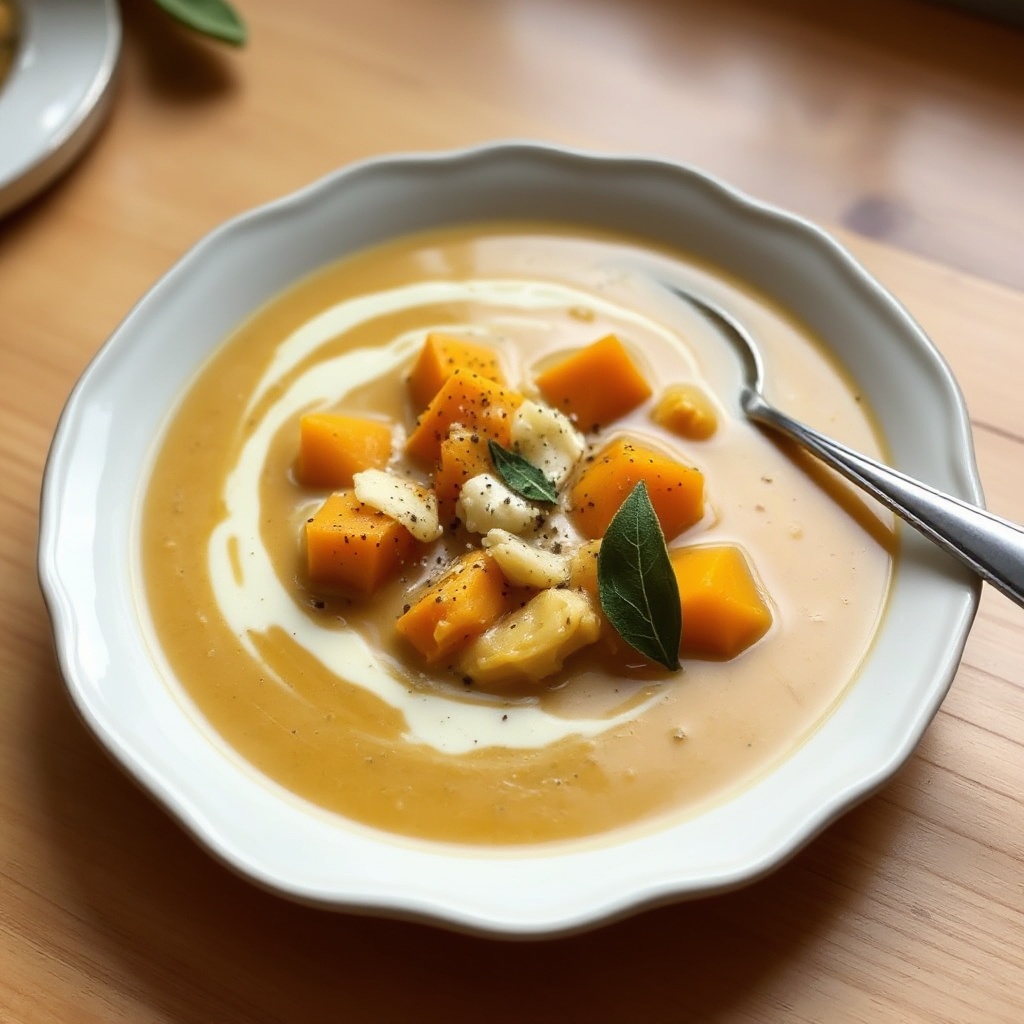 Cremige Butternut-Kürbis- und Salbeisuppe