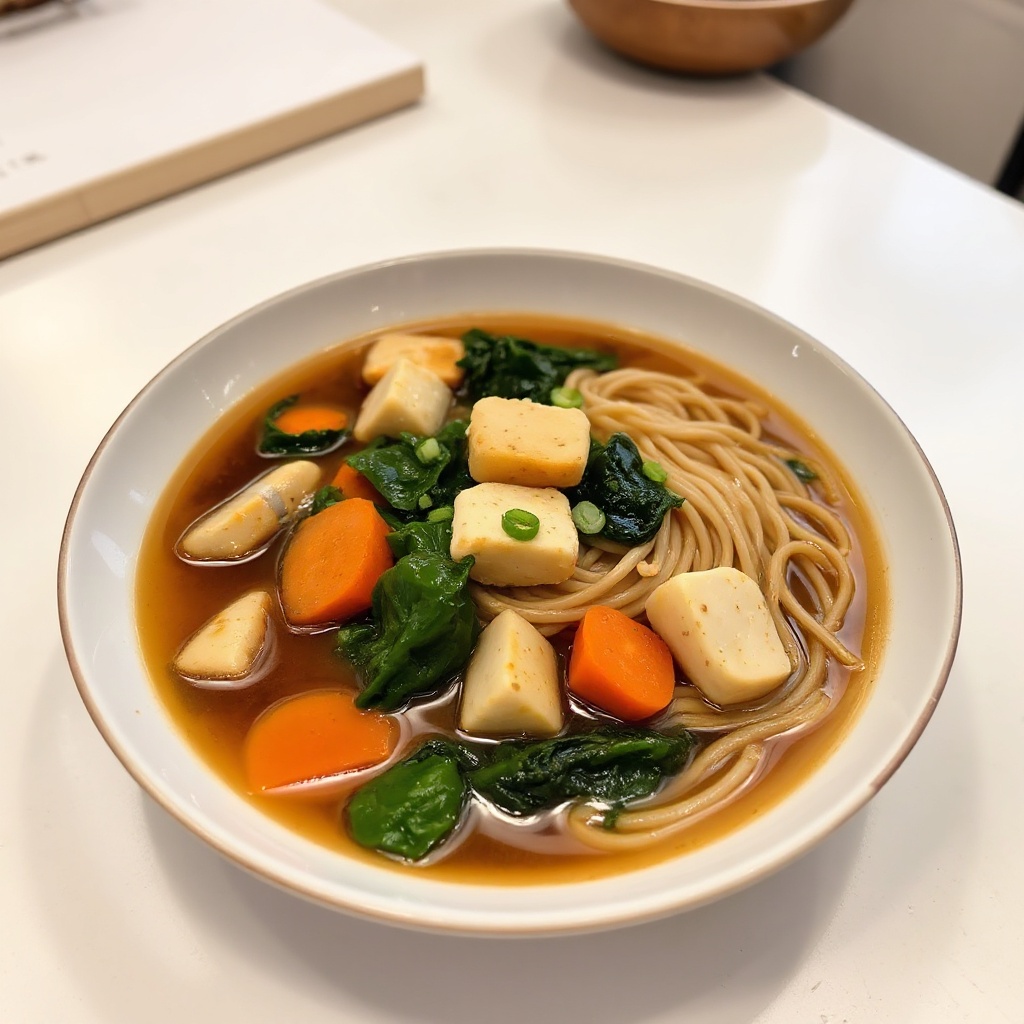 Herzhafte Soba-Nudelsuppe mit Spinat und Tofu