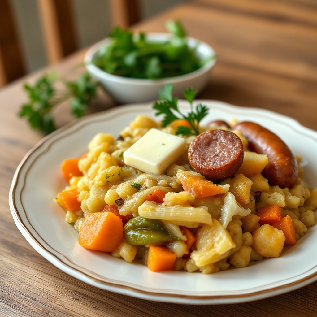 Herzhafter niederländischer Gemüsebrei mit Wurst