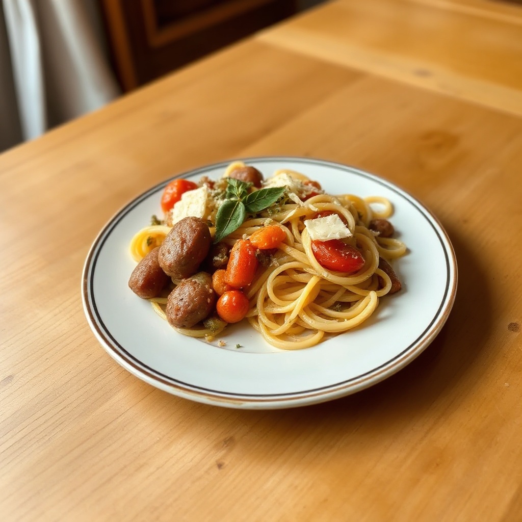 Herzhafte Pasta mit Wurst und Gemüse