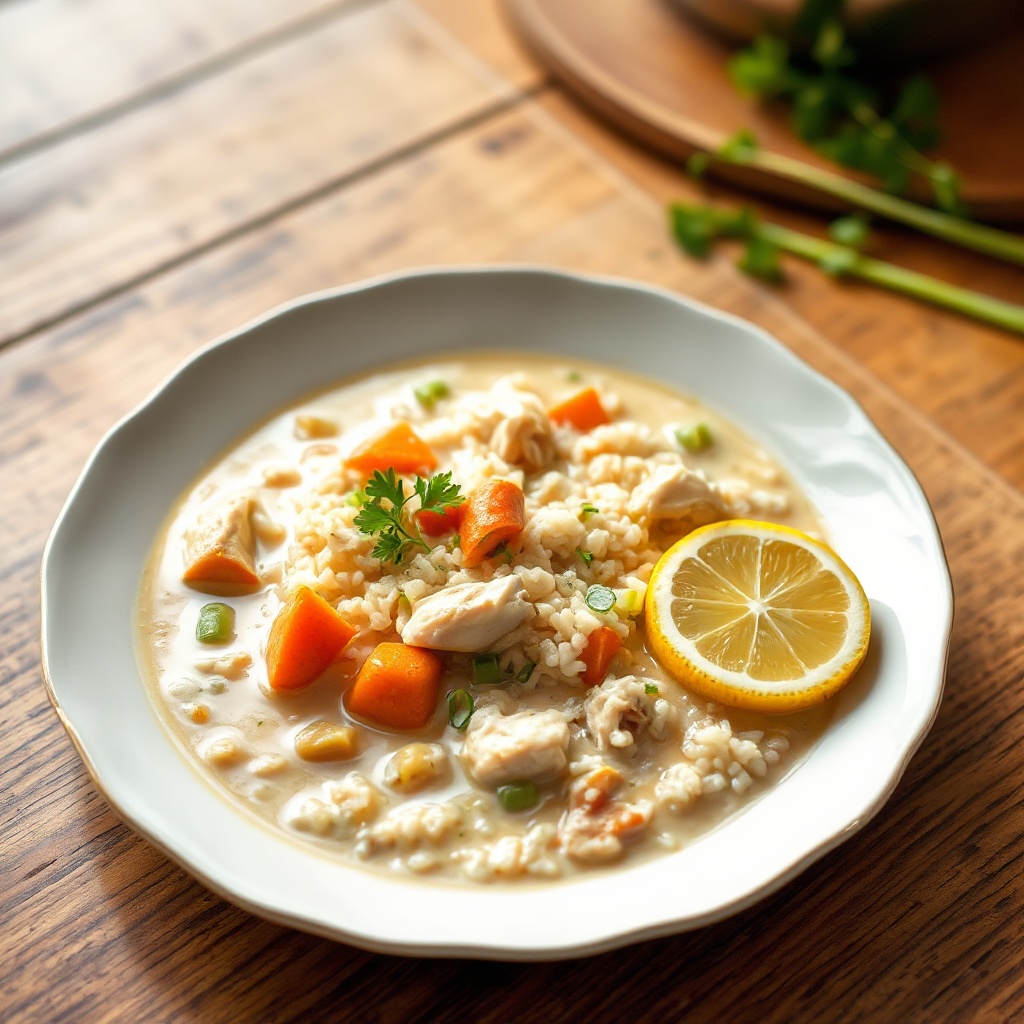 Cremige Zitronen-Hühnchen-Reis-Suppe