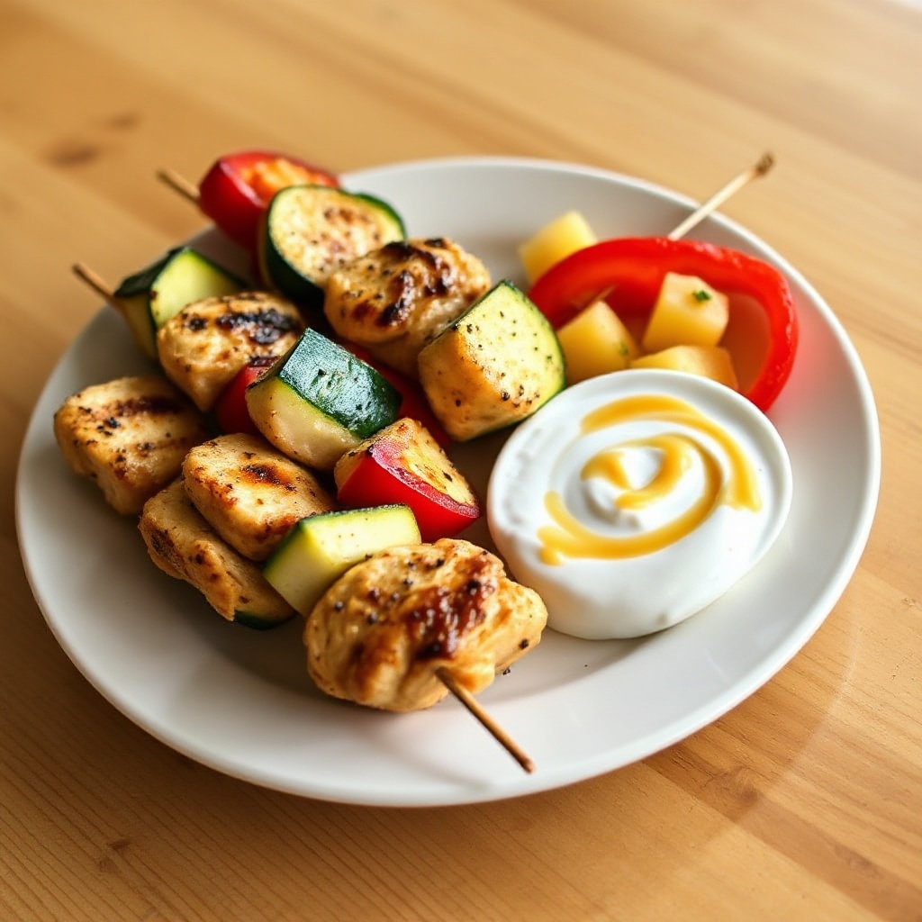 Grilled Chicken and Veggie Skewers with Tangy Yogurt Dip