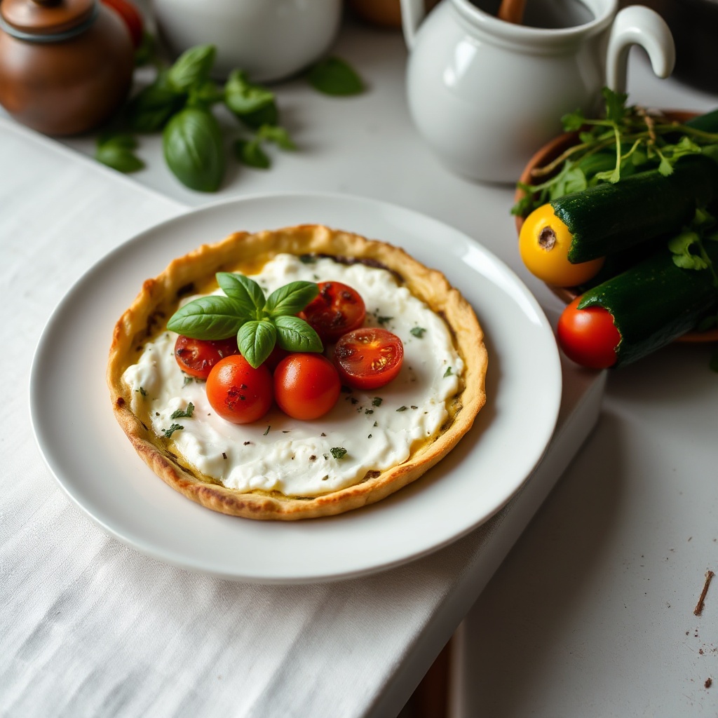 Herzhafter Ricotta- und Kräutertarte mit gerösteten Tomaten