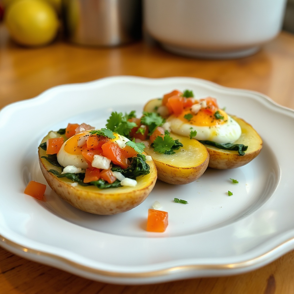 Gefüllte Kartoffelboote mit Ei und Salsa