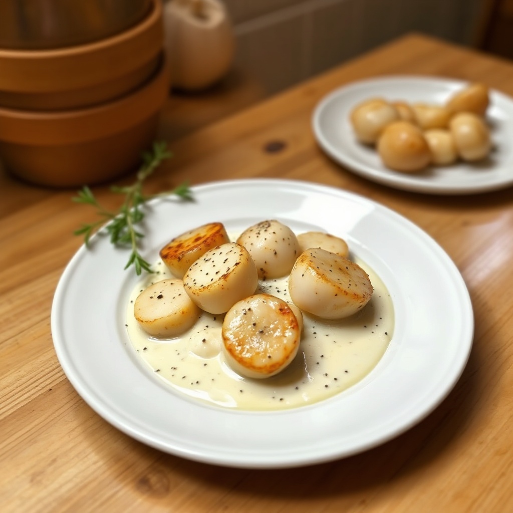 Capesante Saltate in Padella con Salsa Cremosa all'Aglio