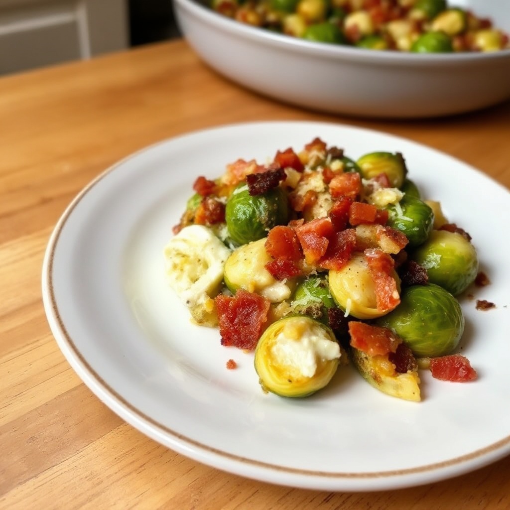 Cheesy Bacon Brussels Sprouts Bake