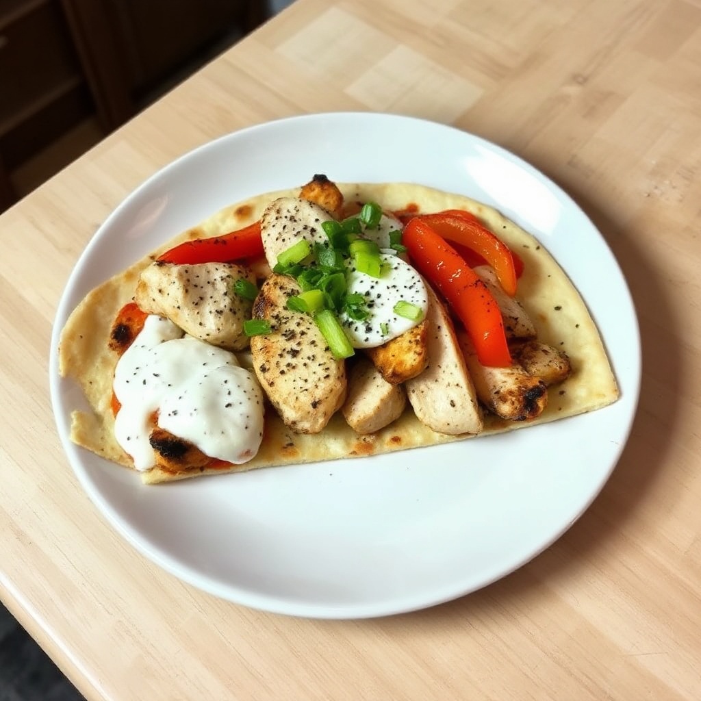 Fladenbrot-Pizza mit gegrilltem Hähnchen und Gemüse