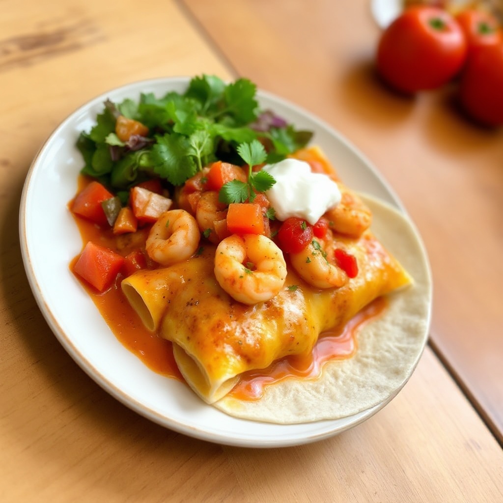Enchiladas di Gamberi Cremose con Topping di Pomodoro Piccante
