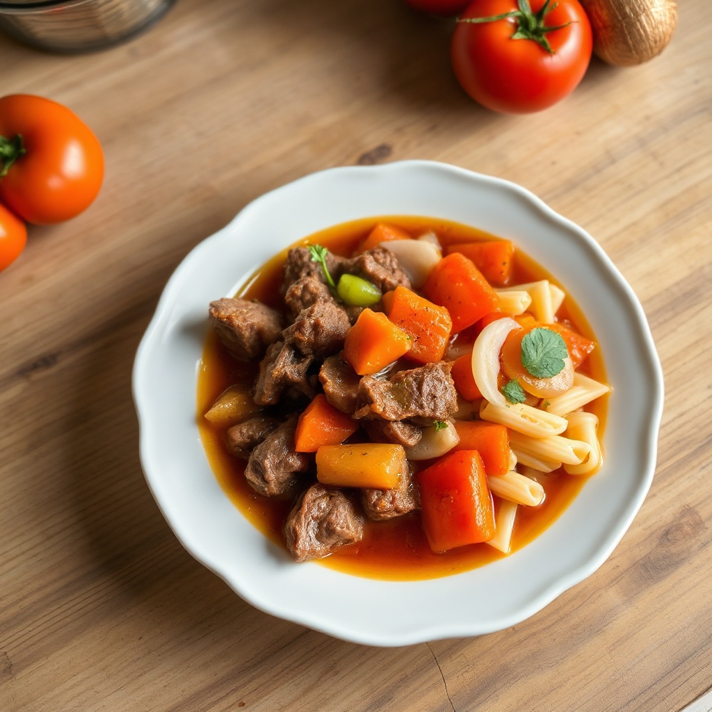 Herzhafte gewürzte Rindfleisch- und Gemüsesuppe