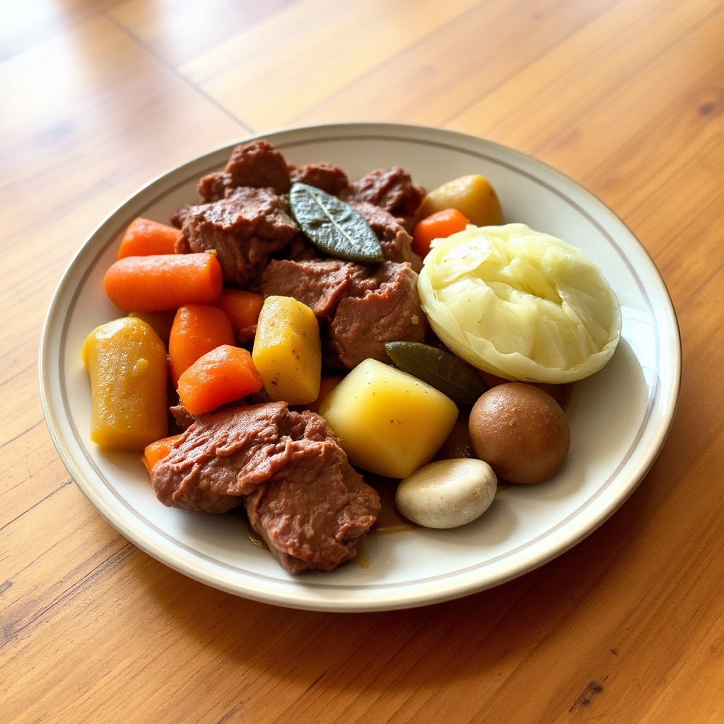 Dampfdrucktopf Corned Beef mit Gemüse