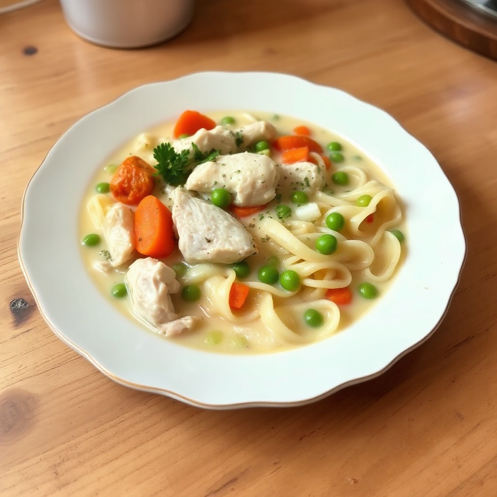 Cremige Hühner- und Gemüsenudelsuppe