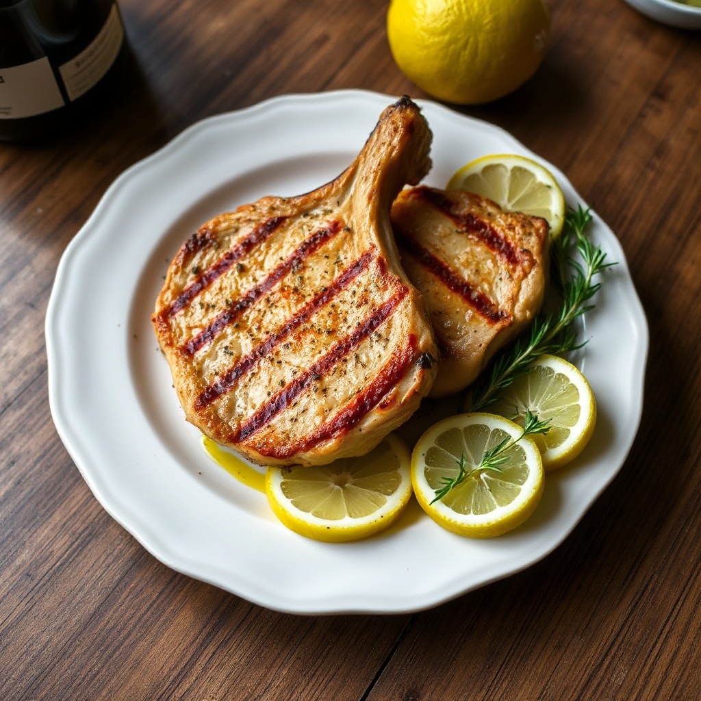 Würzige Zitronen-Knoblauch-gegrillte Schweinekoteletts