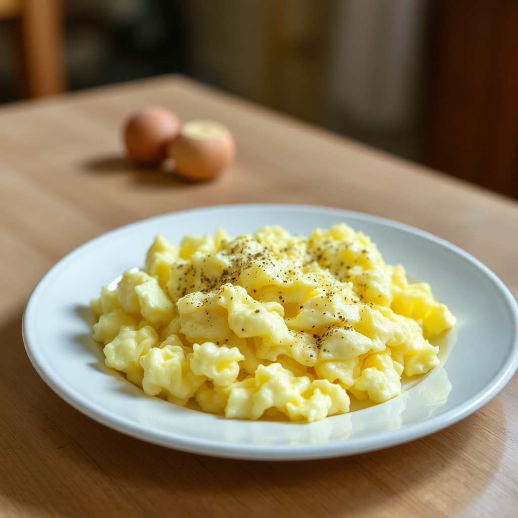 Knoblauchbutter-Rühreier auf einem Teller