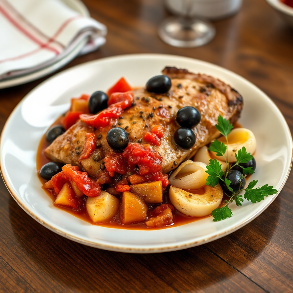 Herzhafter Schweinebraten mit Auberginen und Oliven