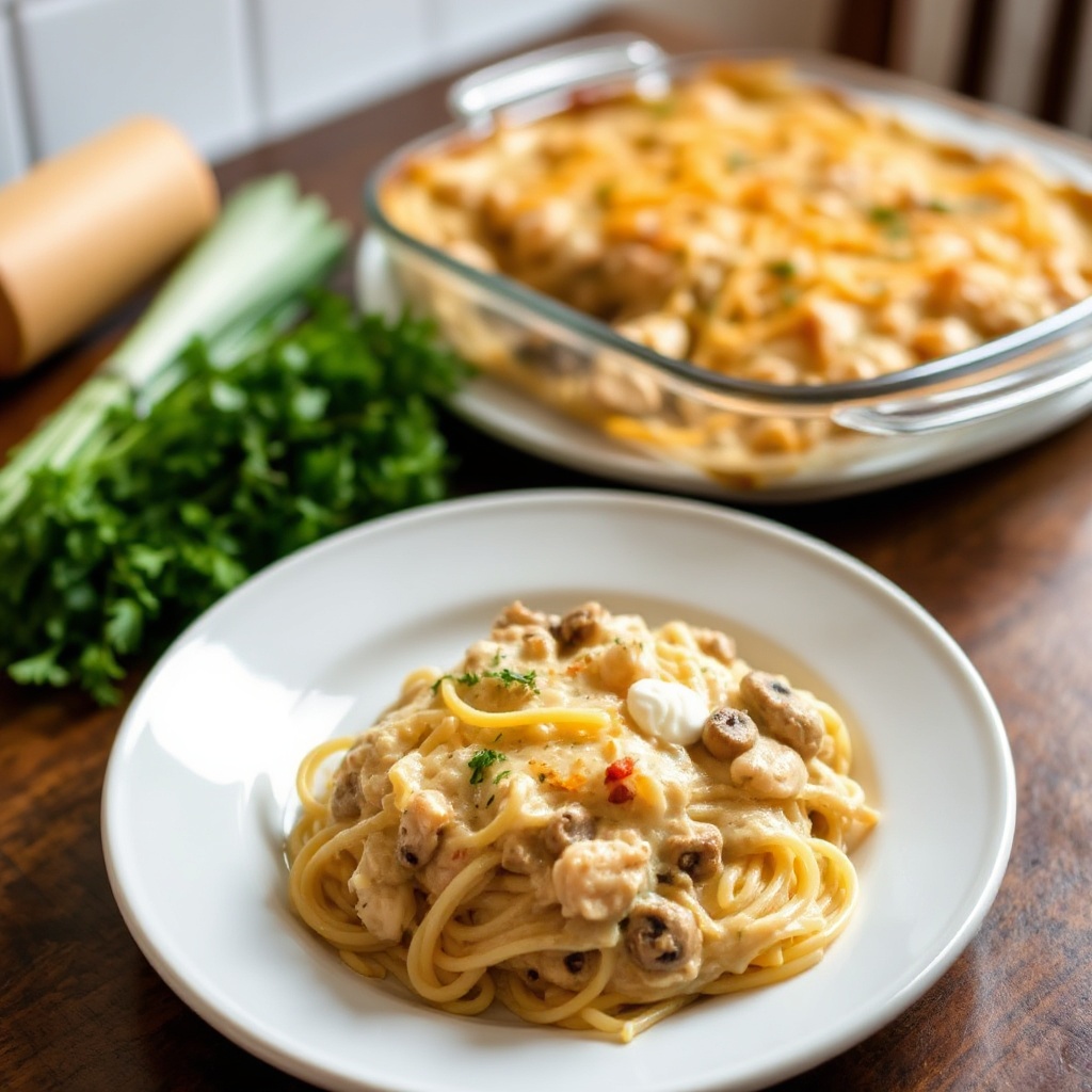 Cremiger Hühnchen Tetrazzini Auflauf
