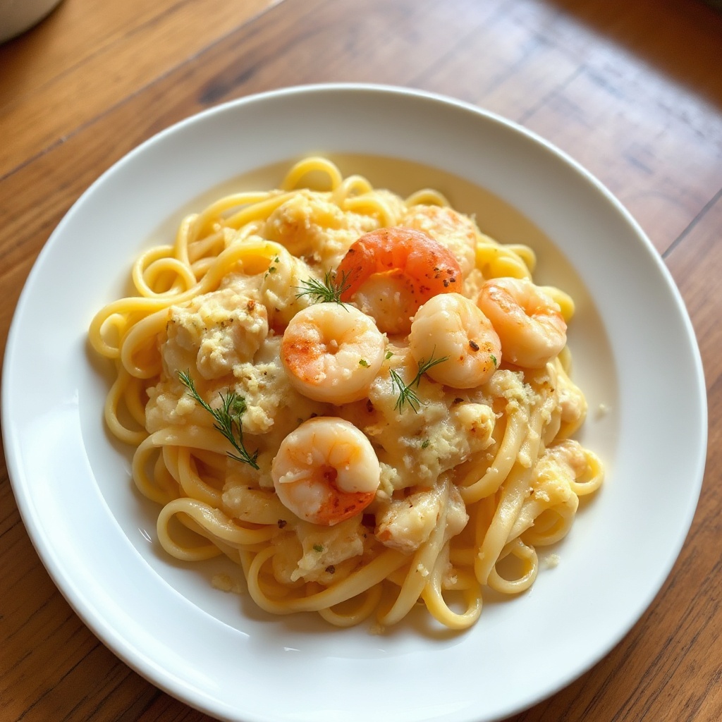 Cremiger Garnelen-Pasta-Auflauf