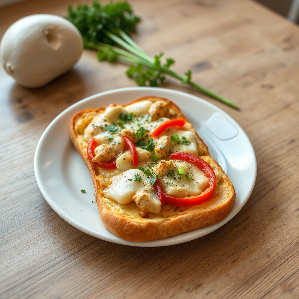 Pizza con Pollo e Formaggio su Pane all'Aglio