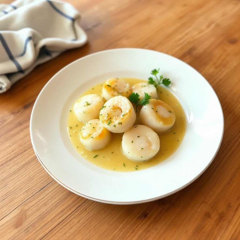 Knoblauchbutter Jakobsmuscheln mit Zitrone und Kräutern