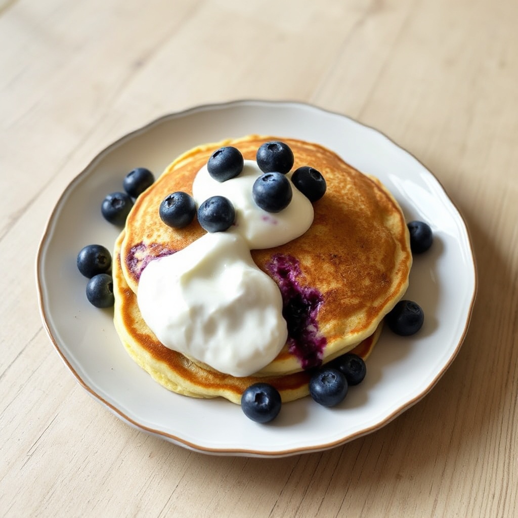 Fluffige Blaubeer-Pfannkuchen mit griechischem Joghurt