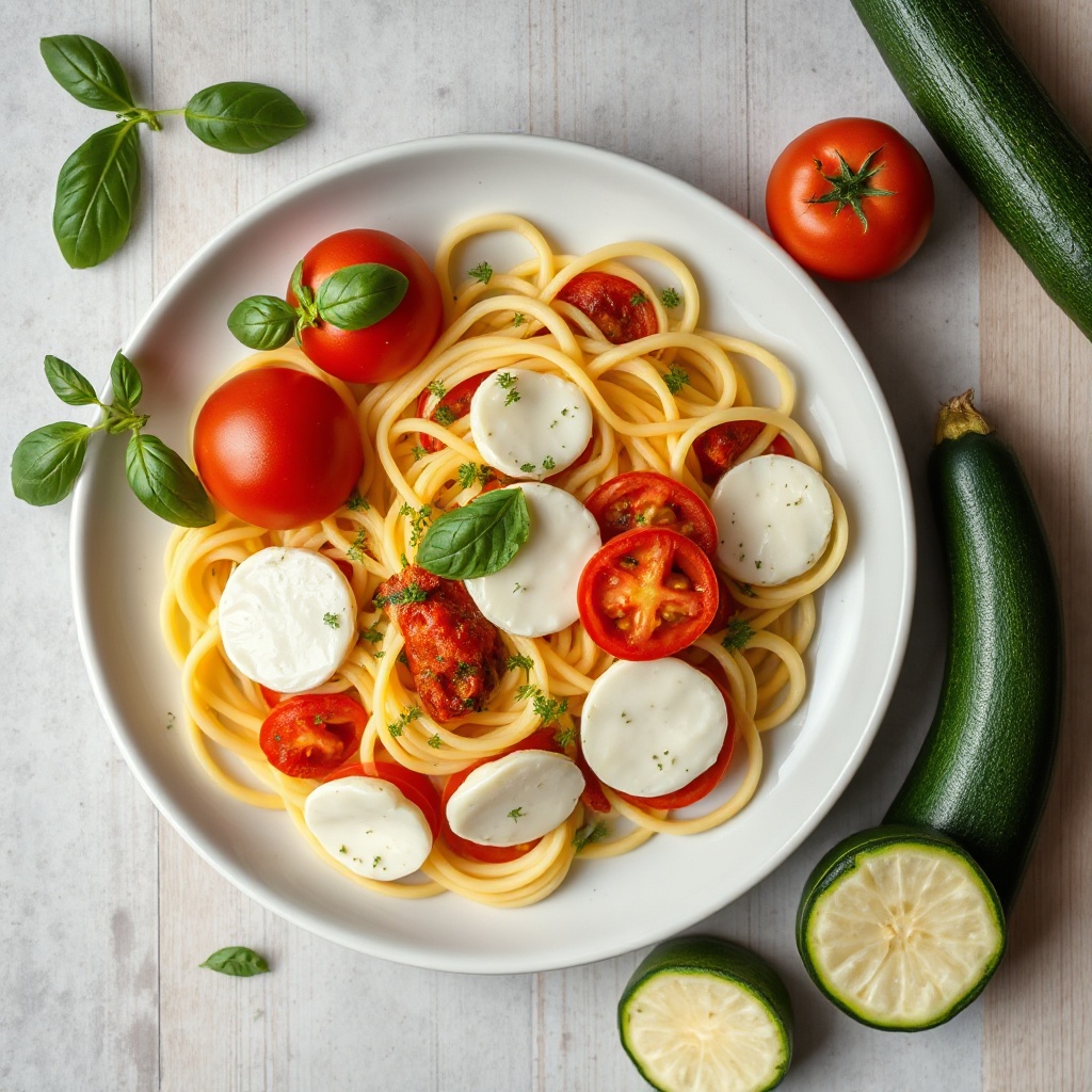 Eierspätzle mit Gemüse und Mozzarella