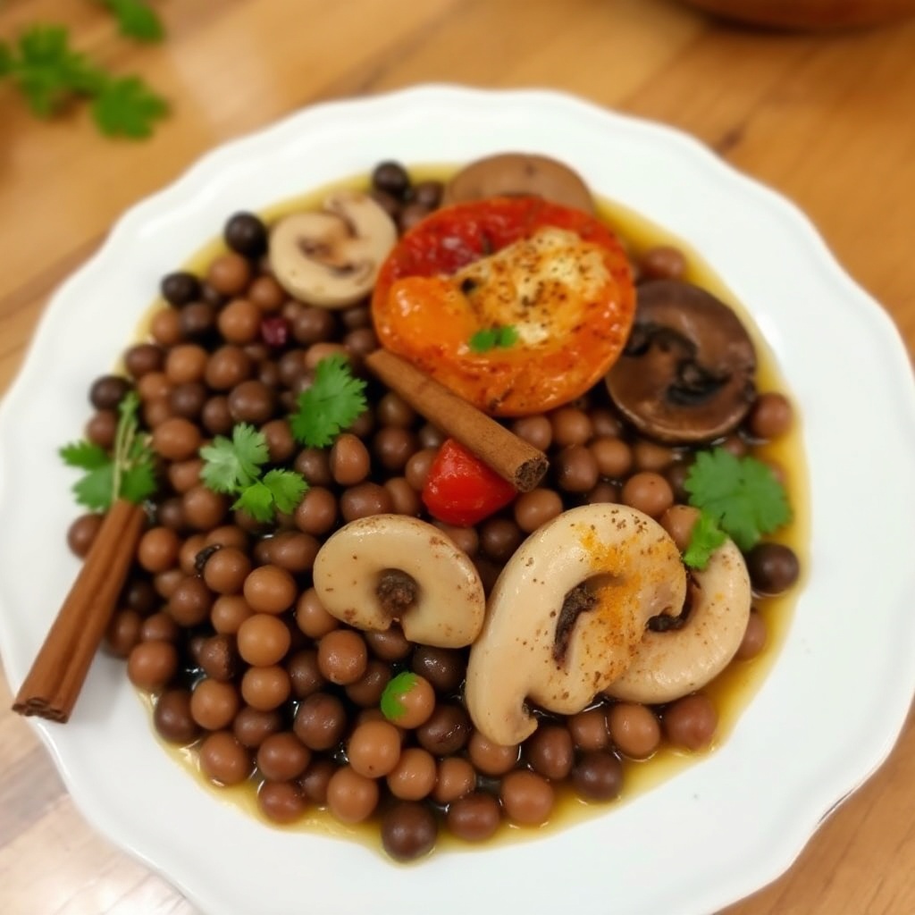 Herzhafte Schwarzaugenbohnen mit Pilzen und Gewürzen