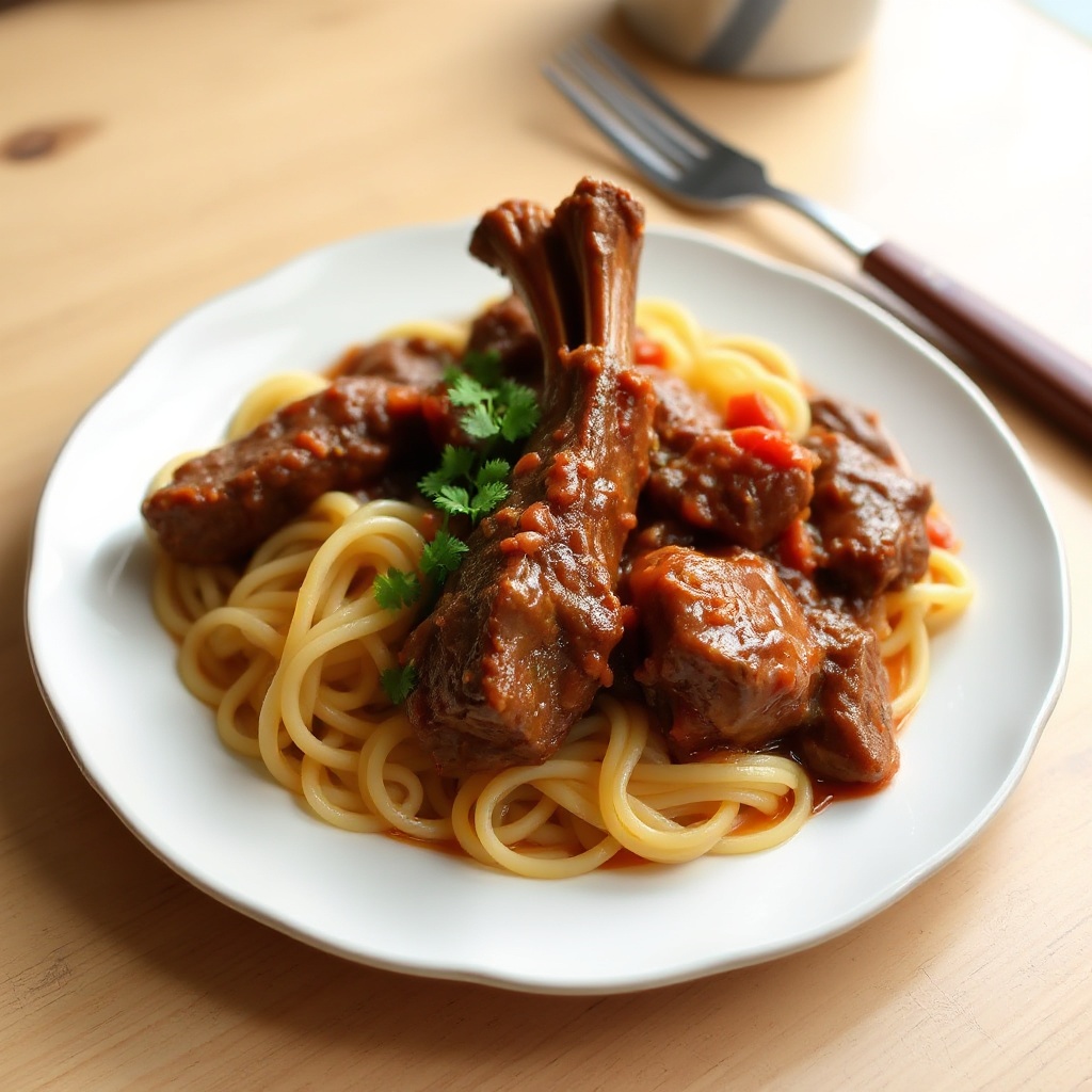 Costine di Manzo Brasate Salate con Noodles