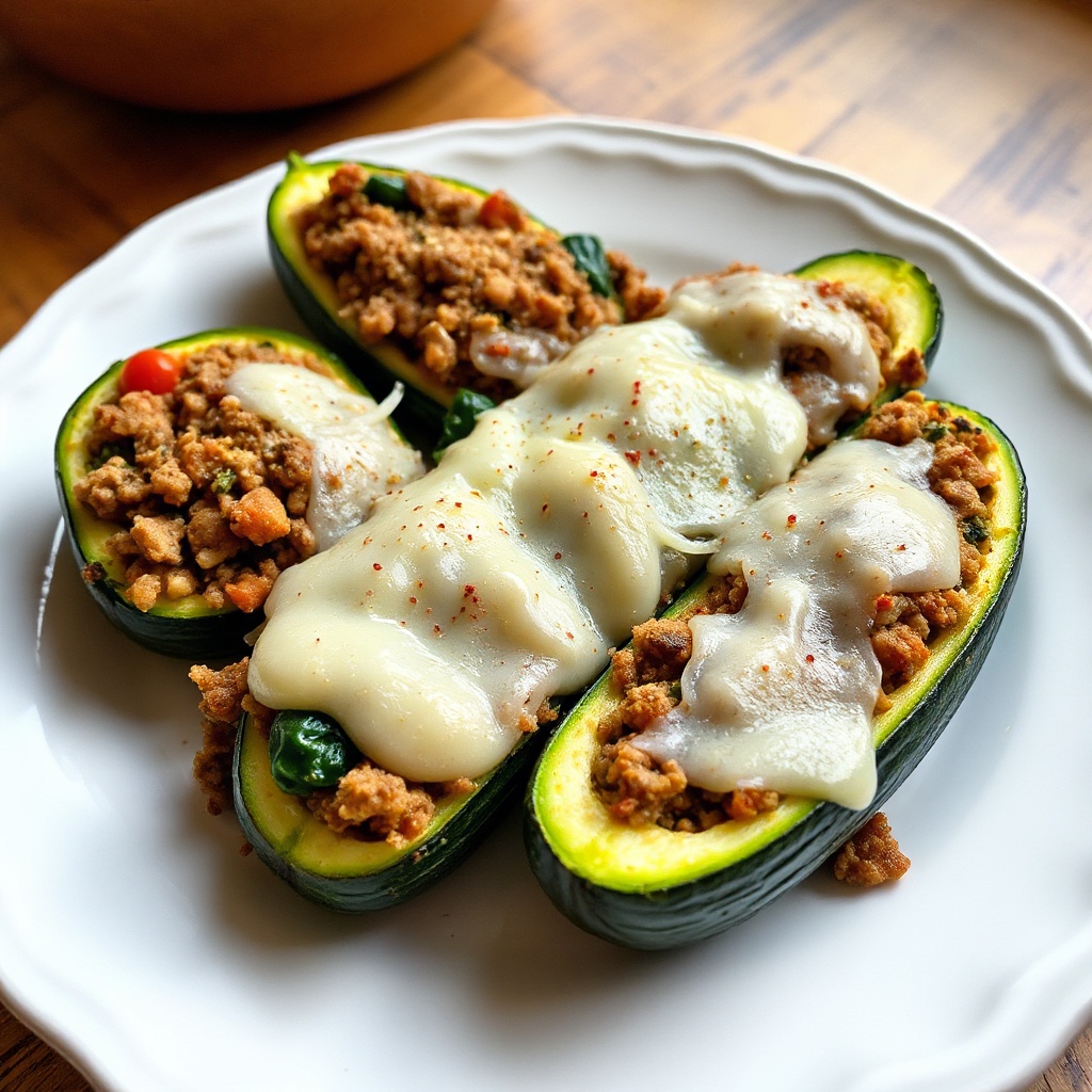 Gefüllte Zucchini-Boote mit herzhaftem Füllung