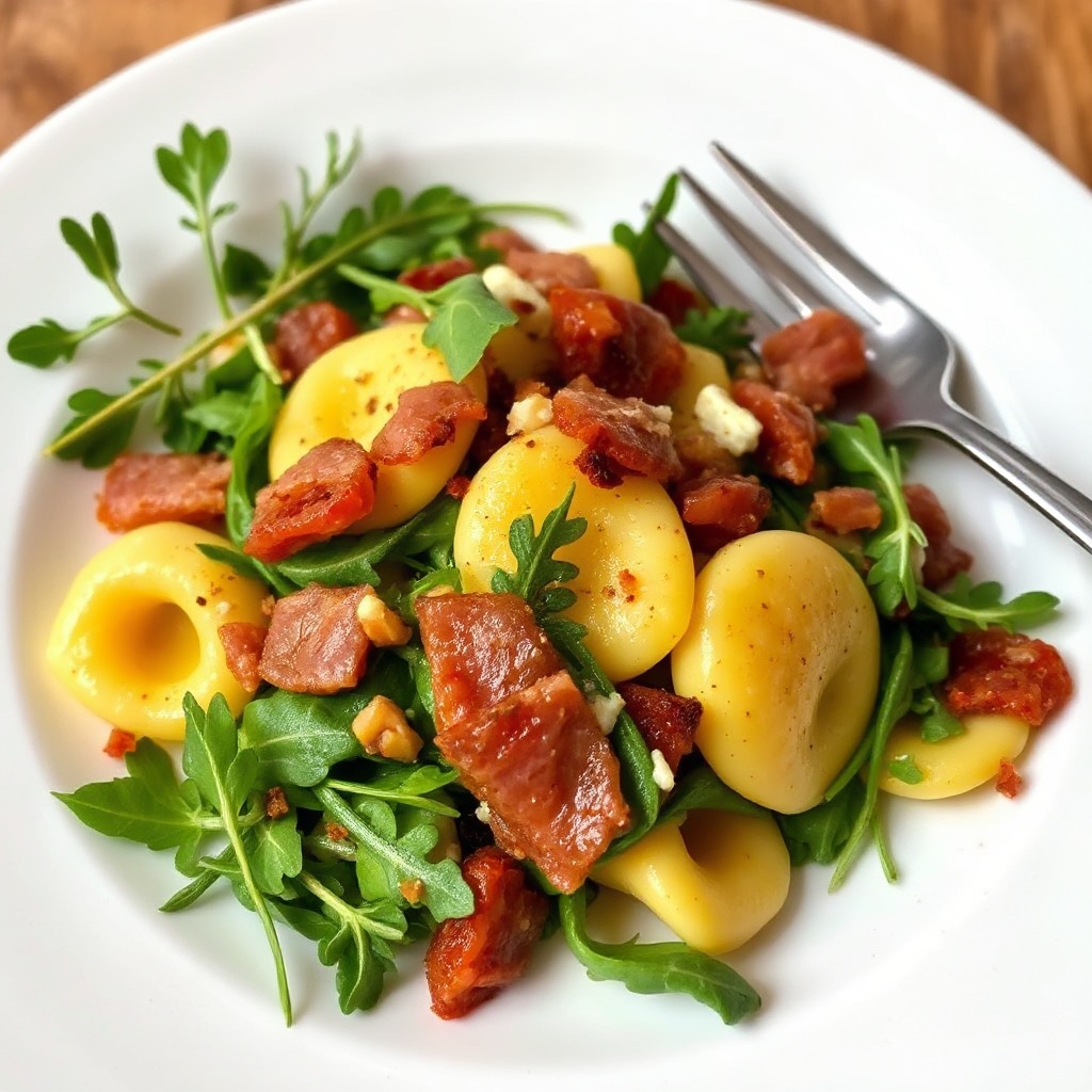 Tortellini con Rucola e Pancetta Croccante