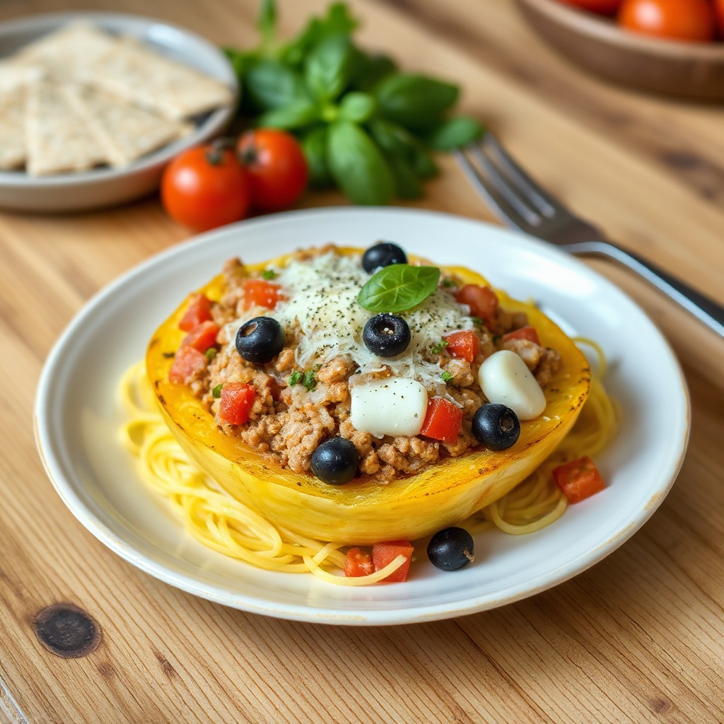 Stuffed Spaghetti Squash with Turkey and Cheese