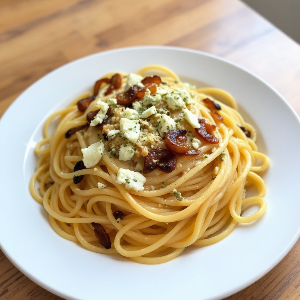Cremige Blauschimmelkäse-Pasta mit karamellisierten Zwiebeln
