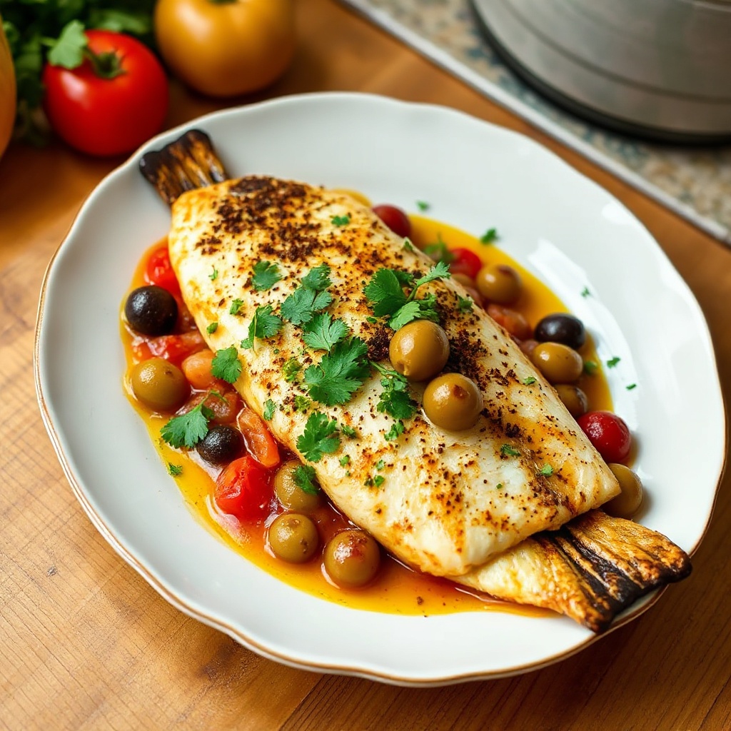Zesty Moroccan Baked Fish with Olives and Tomatoes