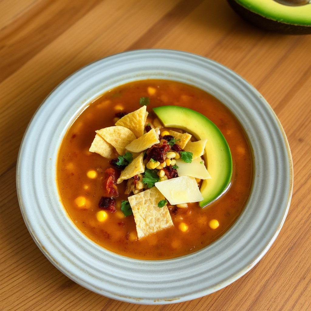 Würzige Tortilla-Suppe mit Avocado und Käse