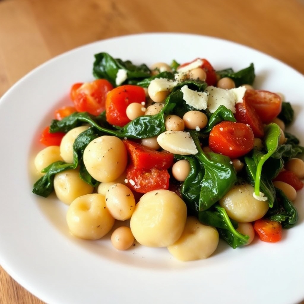 In der Pfanne gebratene Gnocchi mit Mangold und Cannellini-Bohnen