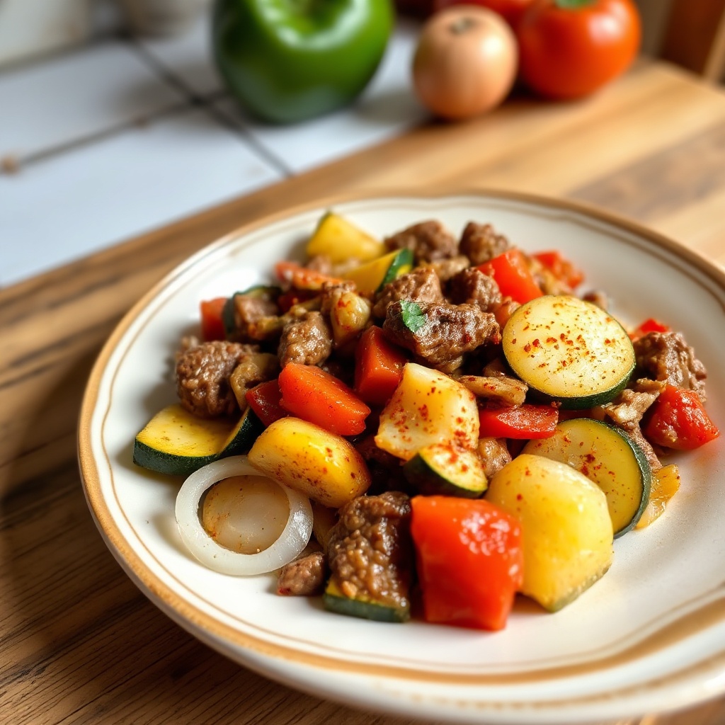 Herzhafter Zucchini und Rindfleisch-Pfanne