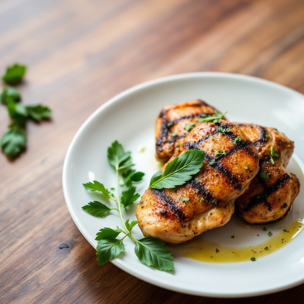 Gegrillte, thailändisch inspirierte Hähnchenschenkel mit Kräutermarinade