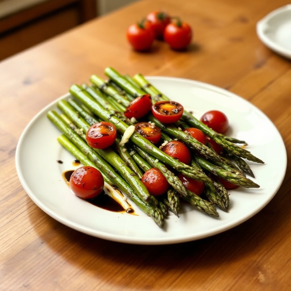 Garlic Balsamic Roasted Asparagus with Cherry Tomatoes