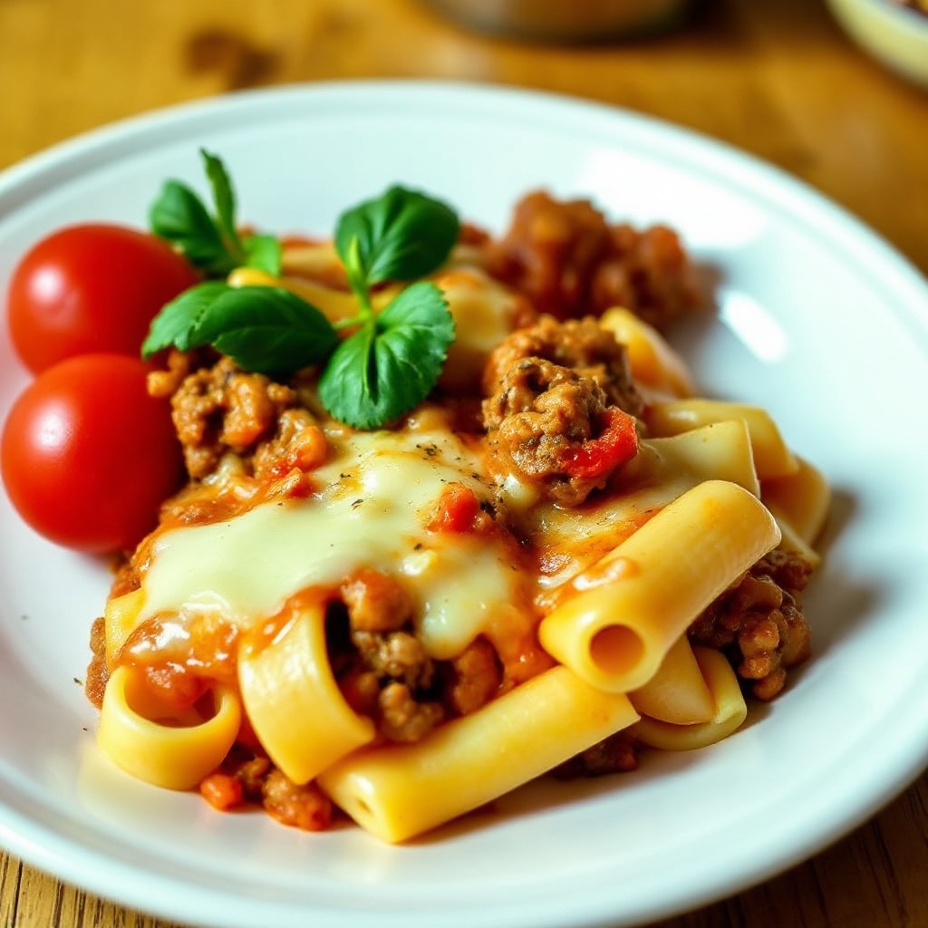 Mostaccioli al Forno con Salsiccia e Peperoni