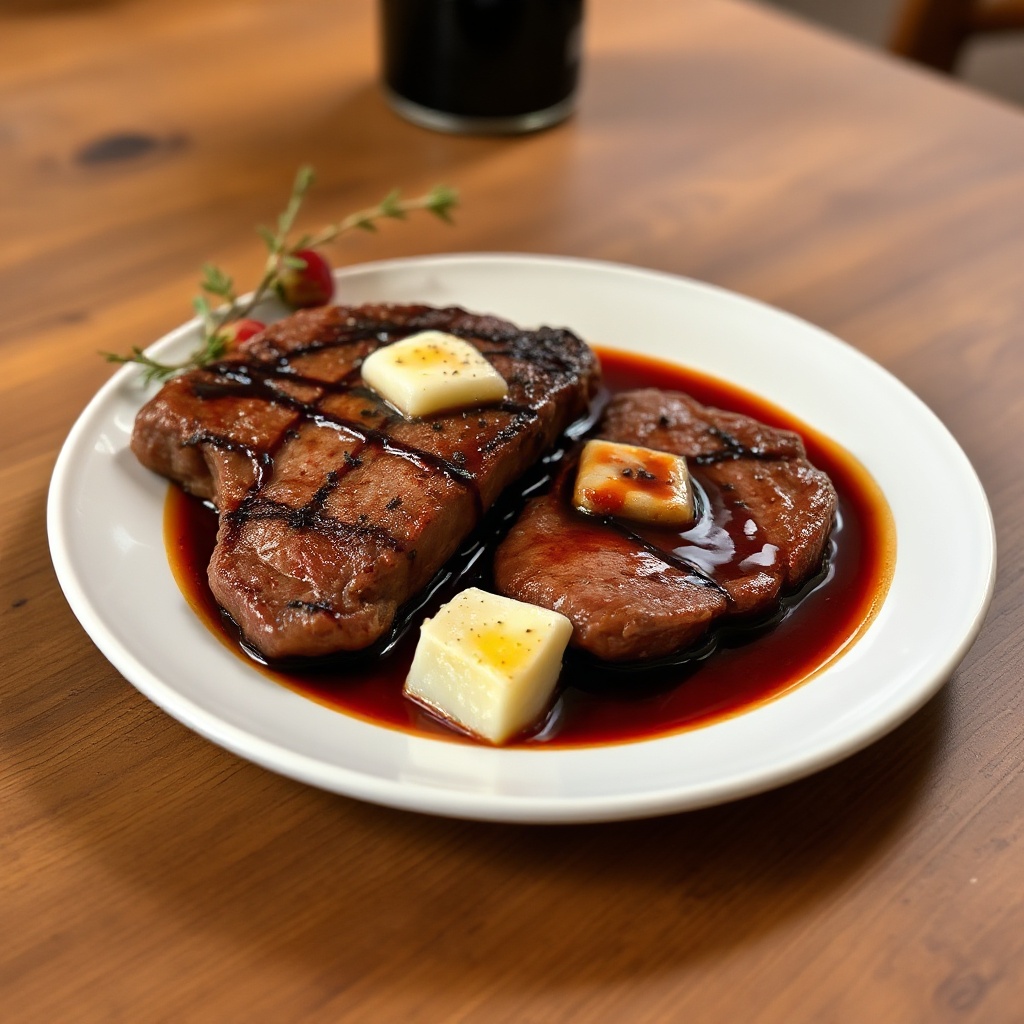 In der Pfanne gebratenes Steak mit Rotweinsauce