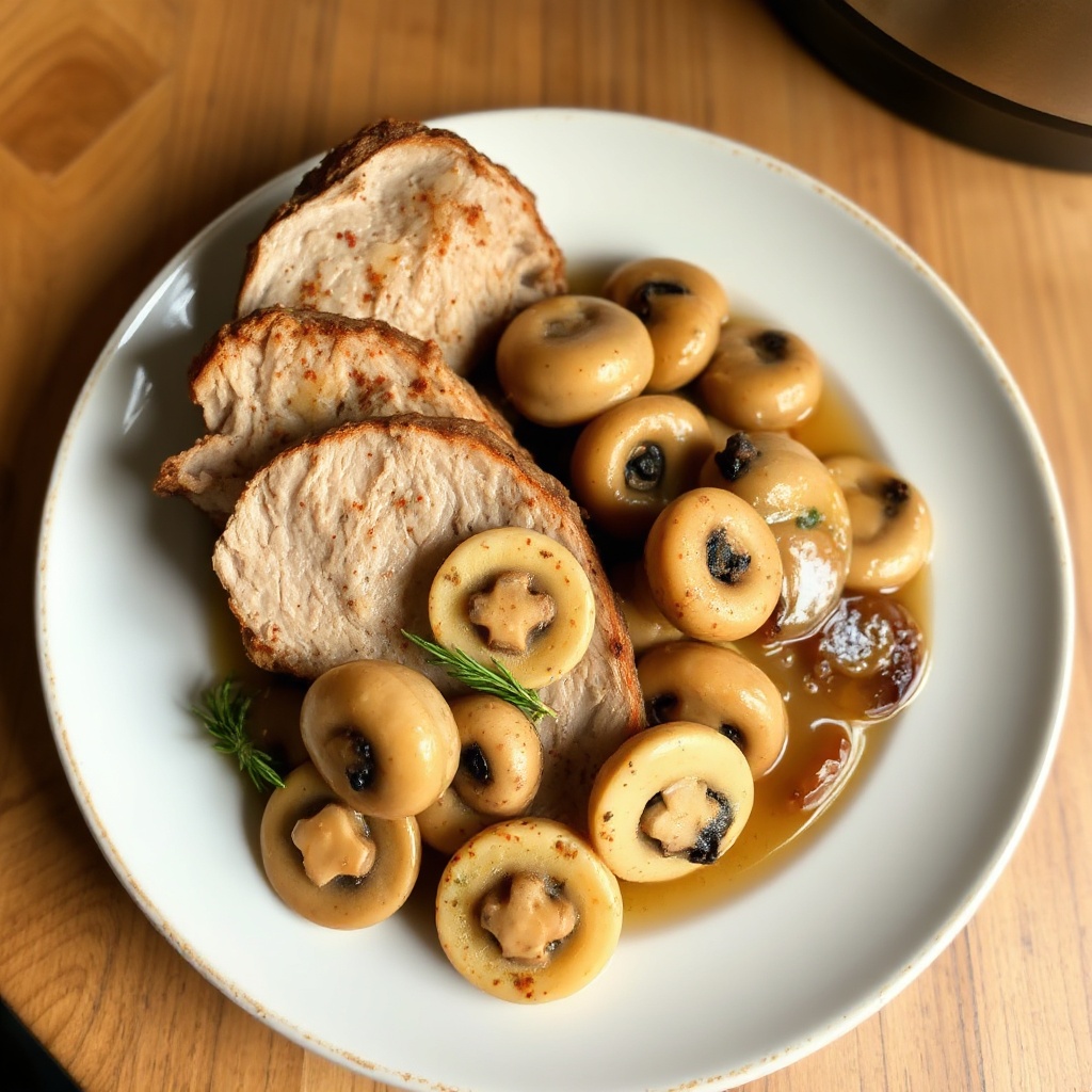 Arrosto di Maiale in Pentola Lenta con Funghi e Erbe