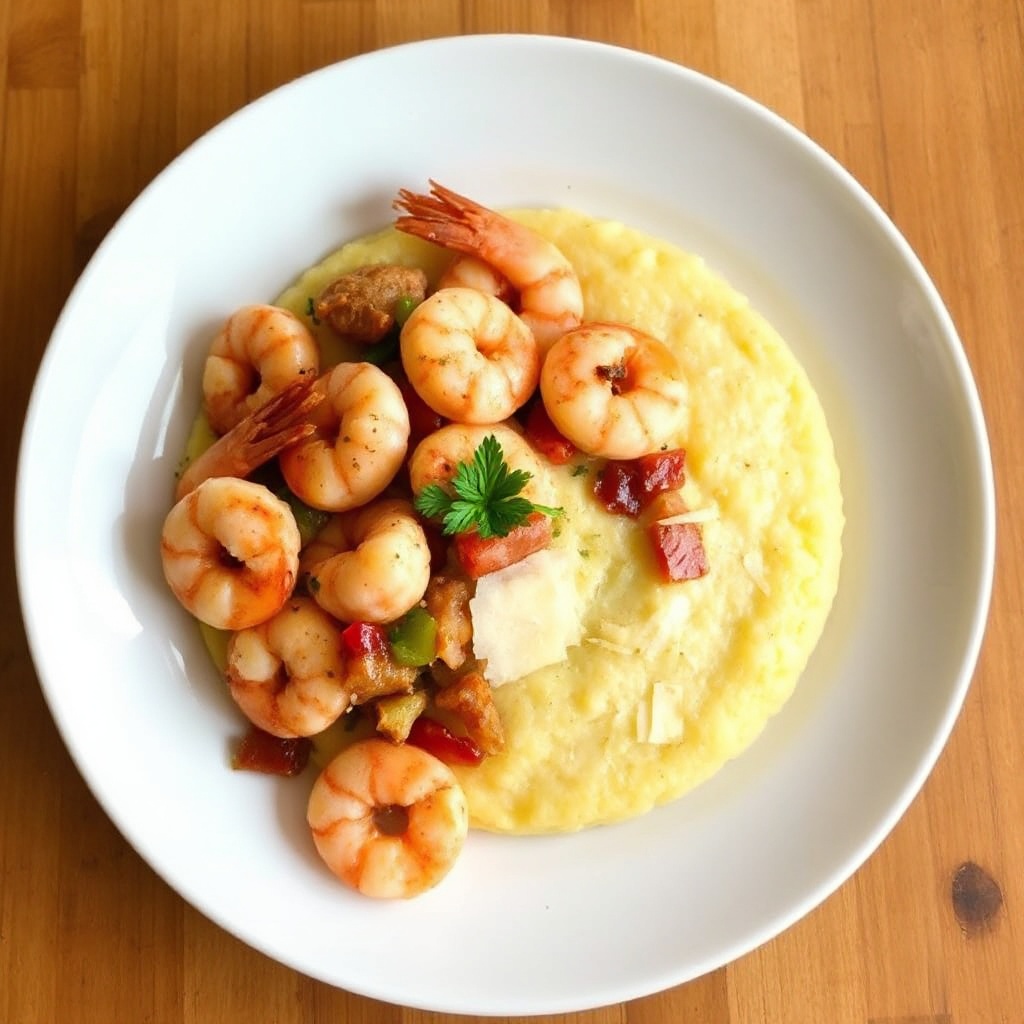 Gamberetti Salati e Polenta Cremosa